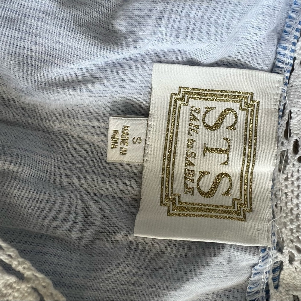 Sail to Sable Blue Seersucker Lace Trim Dress Preppy Cottage Nantucket Small - Picture 4 of 4